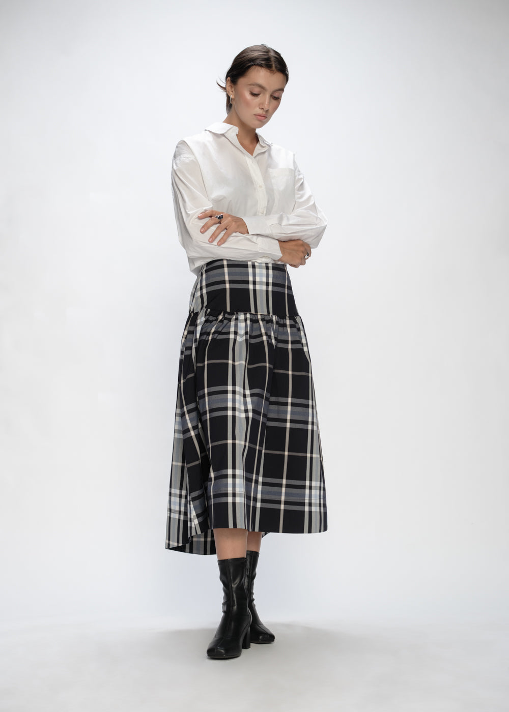 Black Plaid Midi Skirt