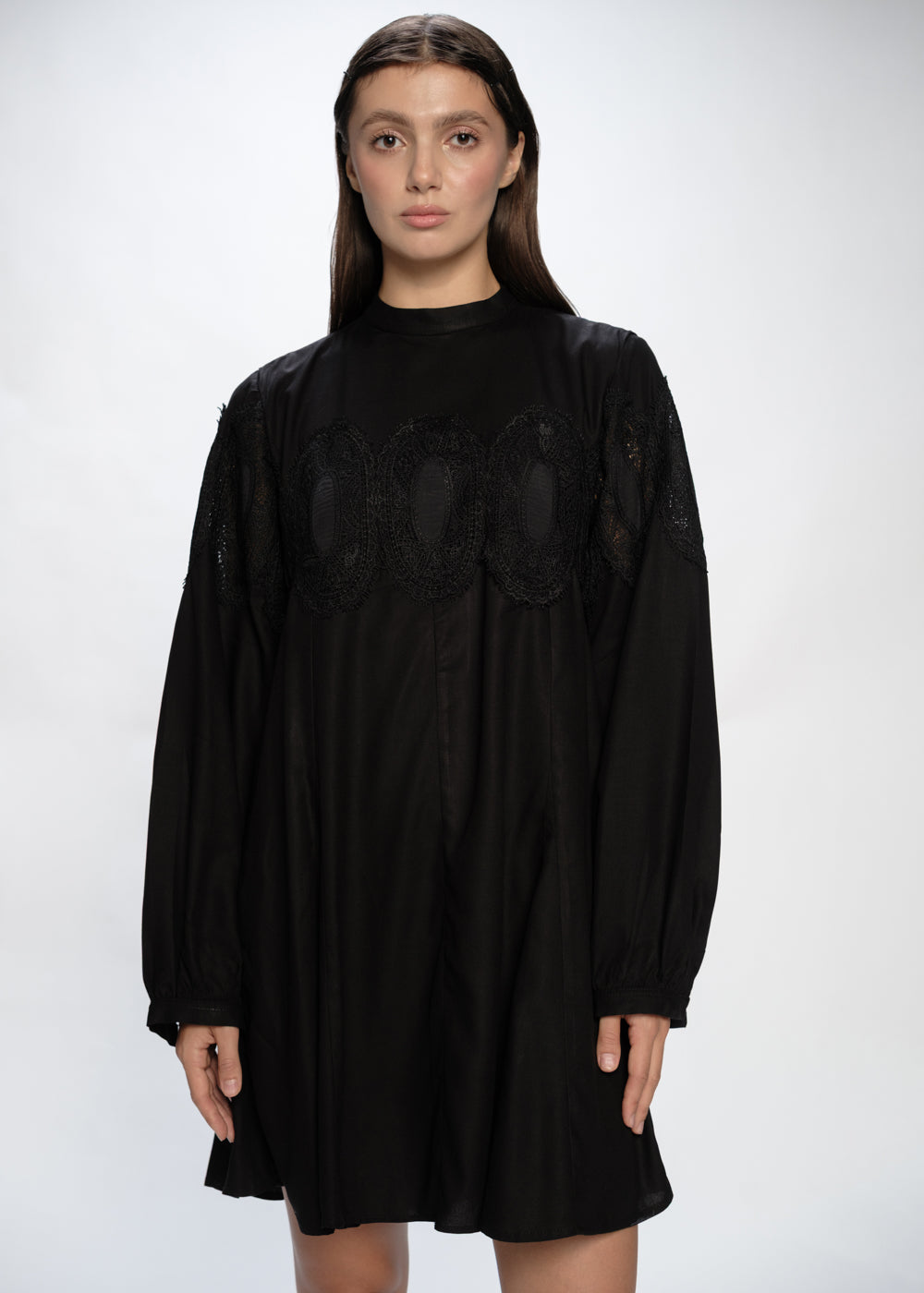 Cotton & Lace Mock-Neck Dress