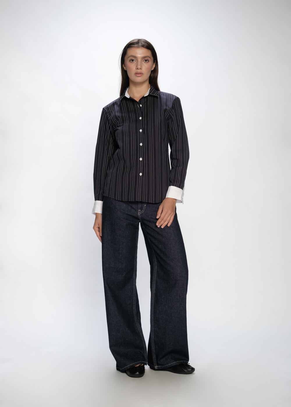Contrast Detailed Stripe Shirt