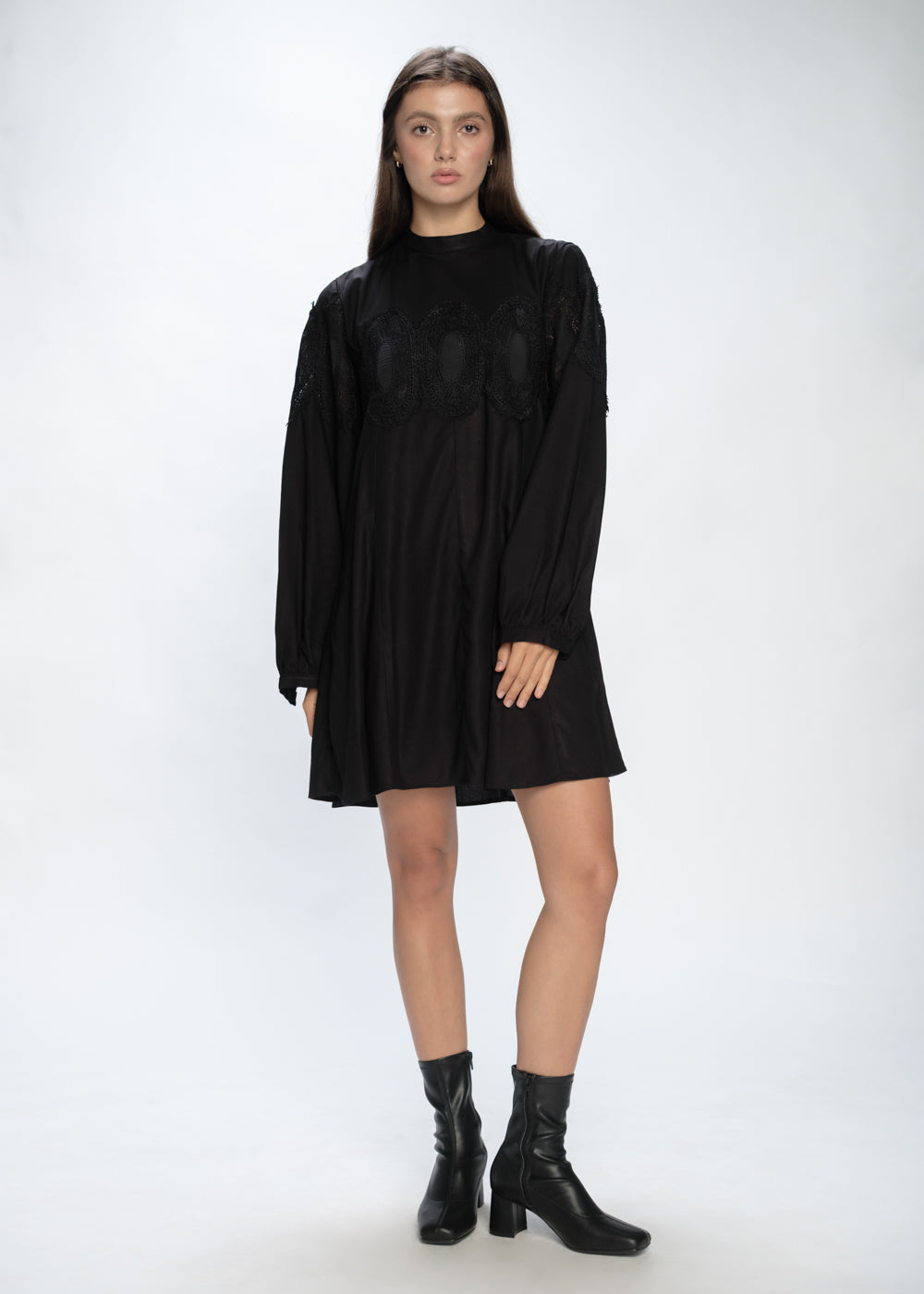 Cotton & Lace Mock-Neck Dress