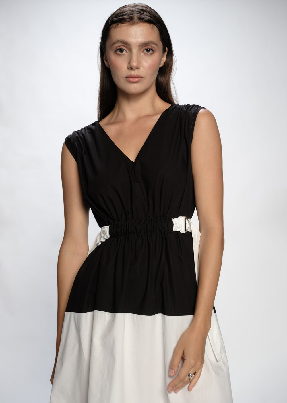 Color-Blocked Sleeveless Midi Dress