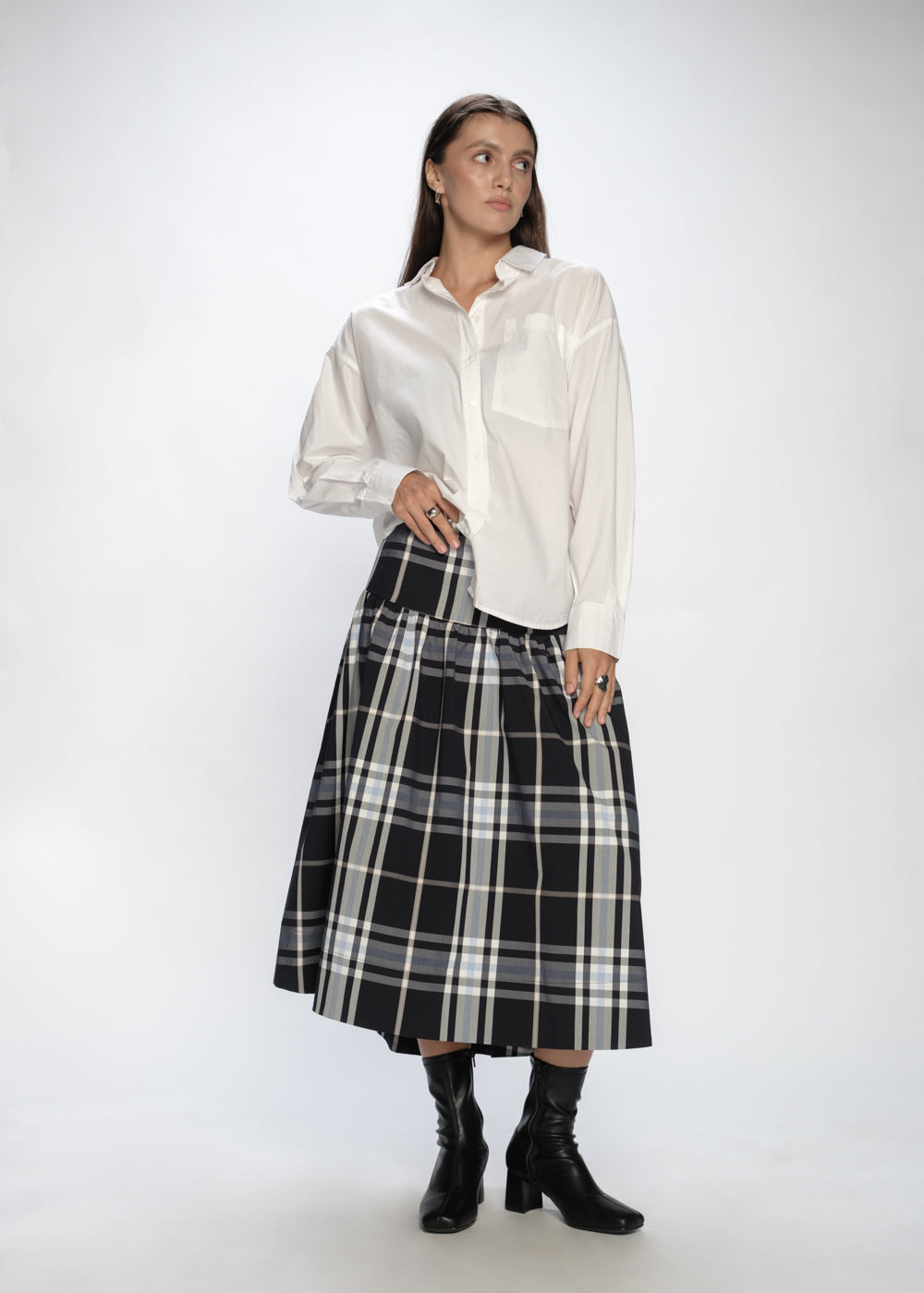 Black Plaid Midi Skirt
