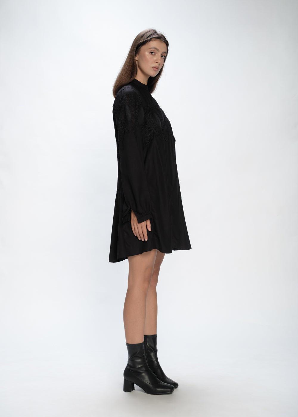 Cotton & Lace Mock-Neck Dress