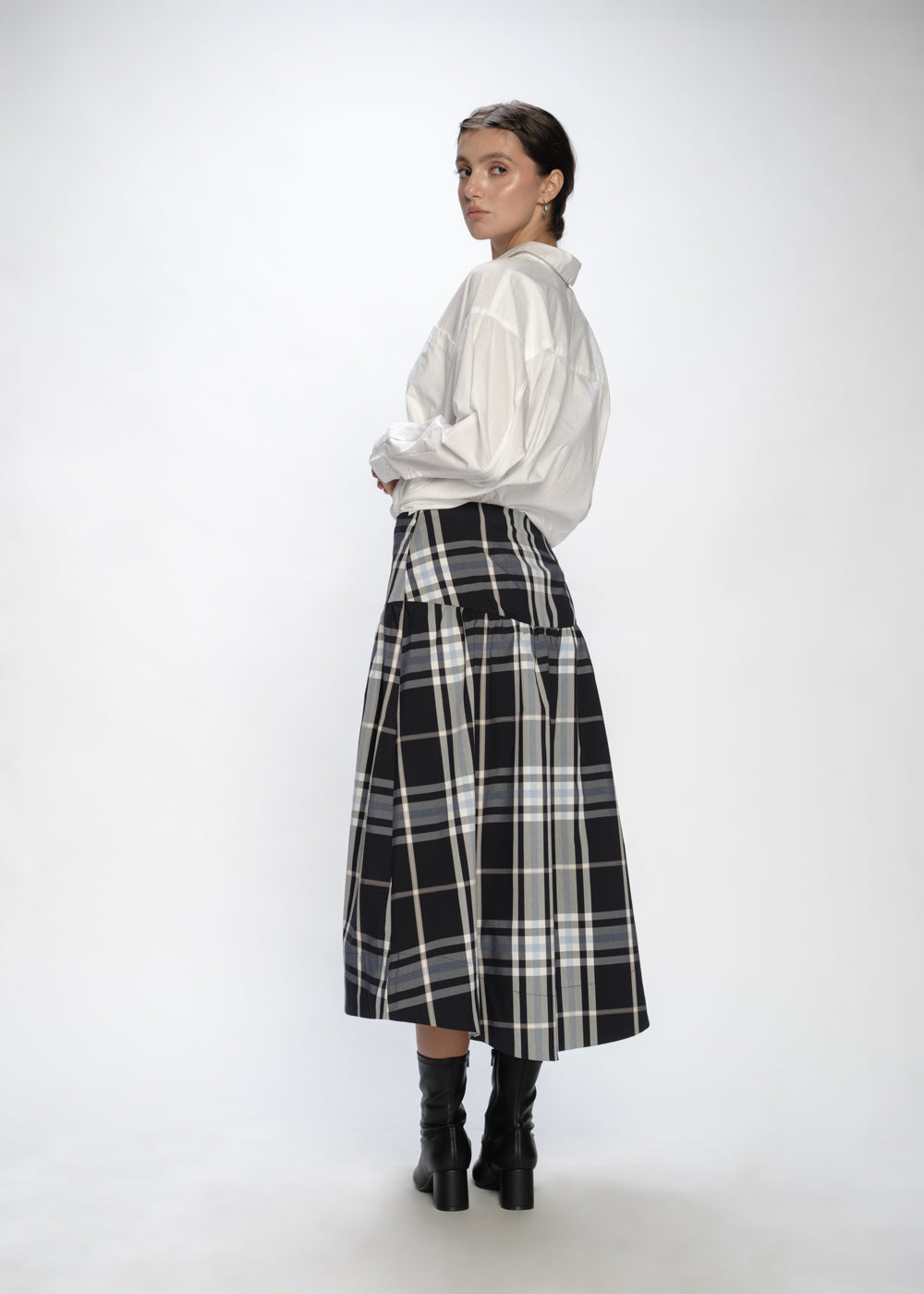 Black Plaid Midi Skirt