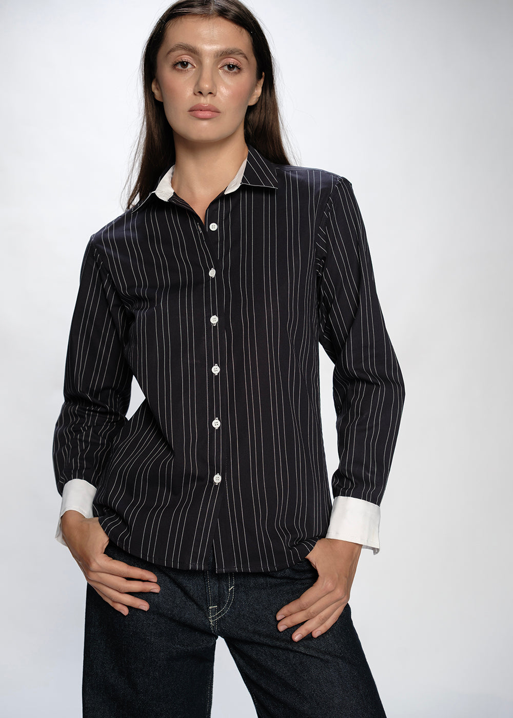 Contrast Detailed Stripe Shirt