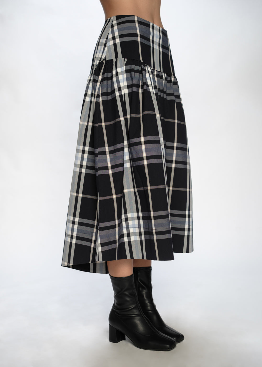 Black Plaid Midi Skirt