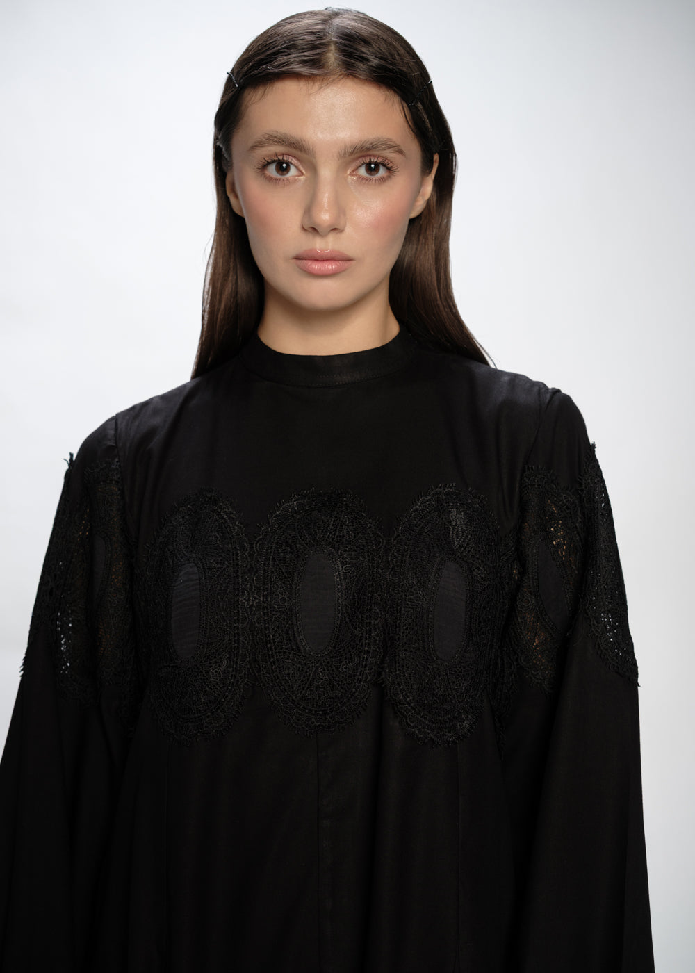 Cotton & Lace Mock-Neck Dress