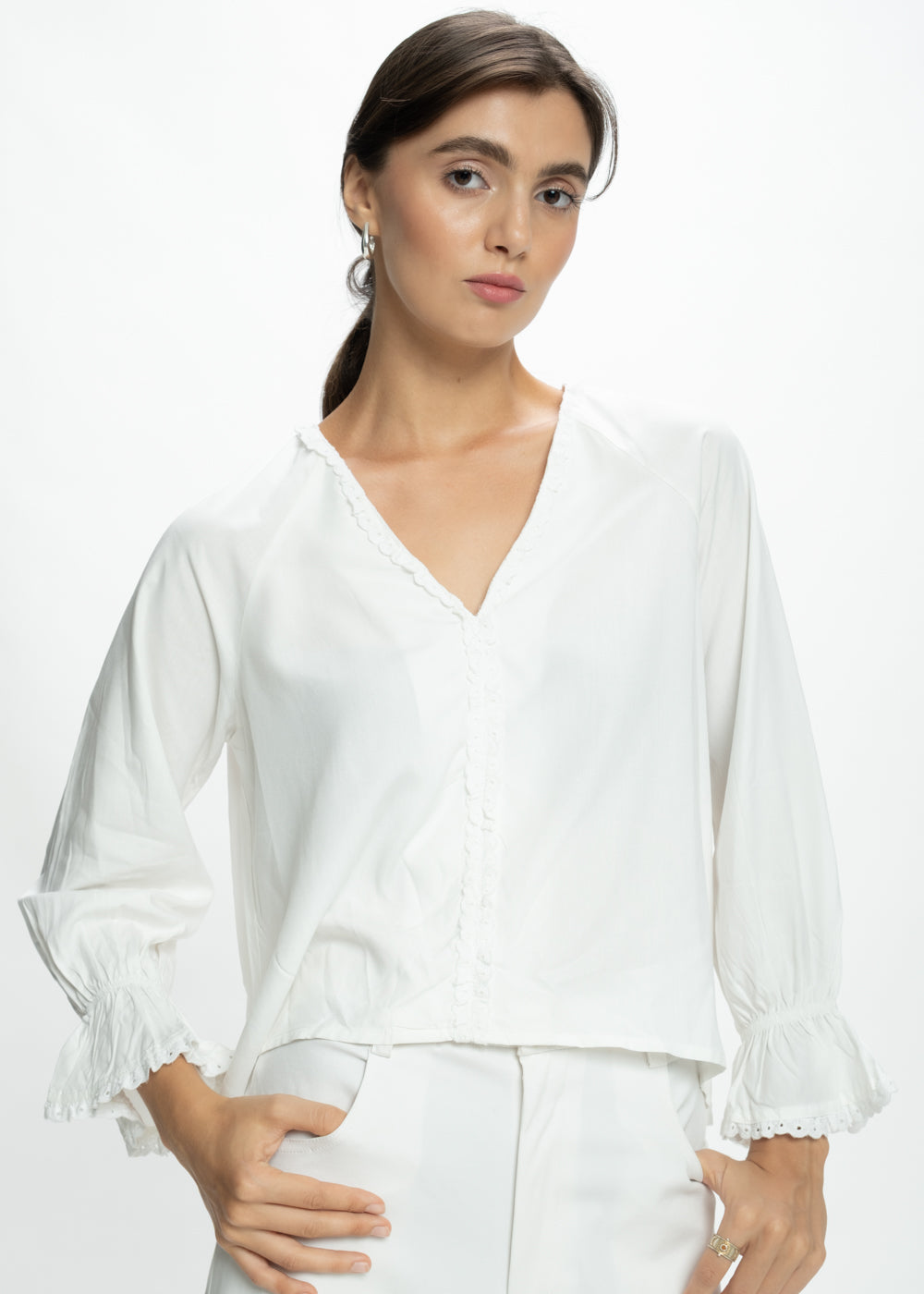 Ruffled V-Neck Top